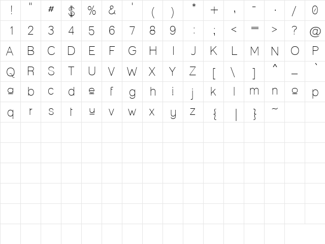 Upper Lane Light Regular  glyph index
