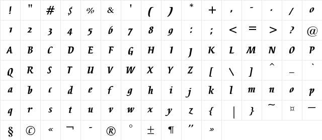BreezeC Bold  glyph index
