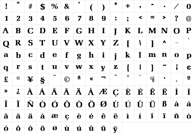Marsei Bold  glyph index