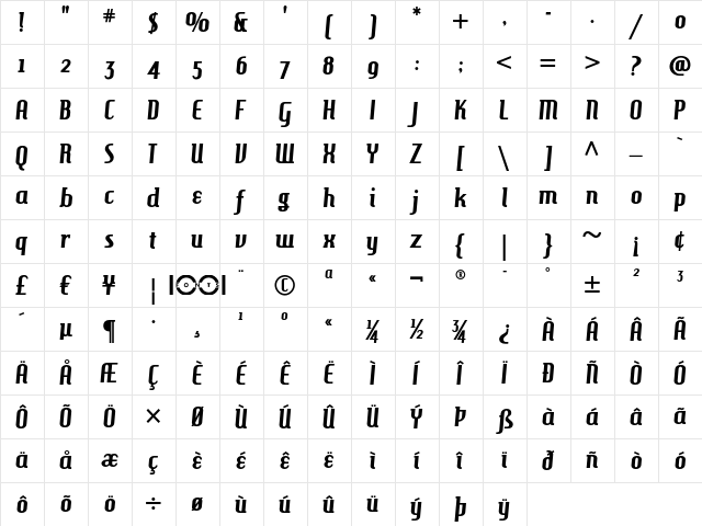 Hamburger Heaven NF Regular  glyph index