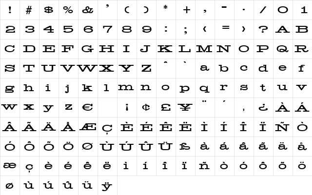 Midwest Regular  glyph index