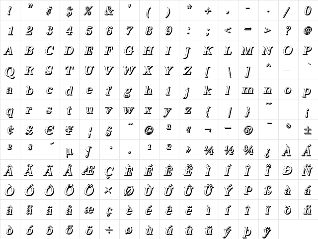 AntiquaSh-Cd-Medium Italic  glyph index