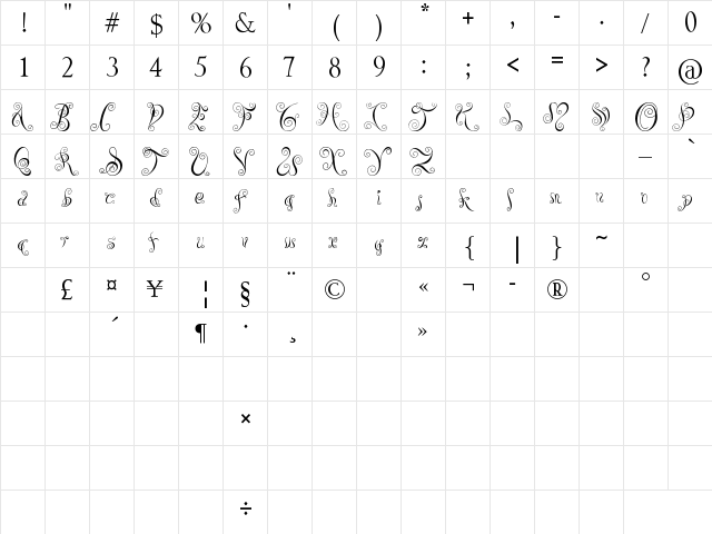 Nice Regular  glyph index