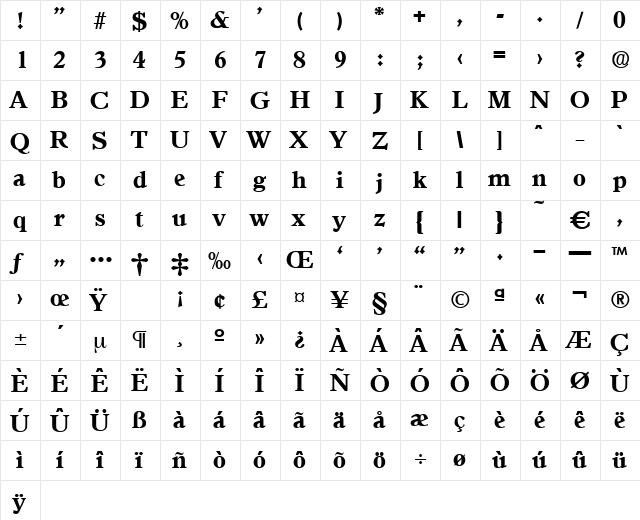 Granada-Bold Regular  glyph index