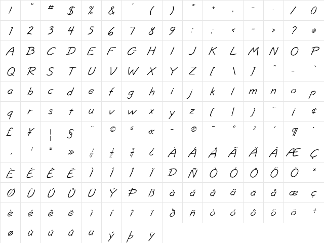 JottFLF Regular  glyph index