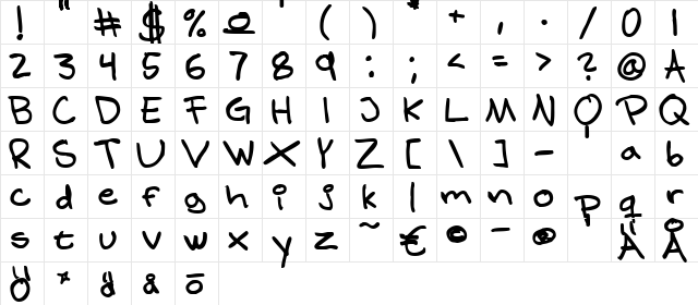 Samuels hand bold  glyph index