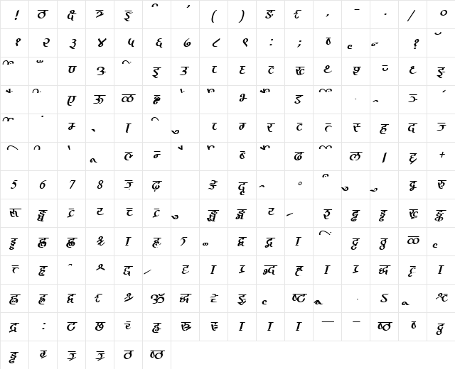 AkrutiDevPooja NormalItalic  glyph index