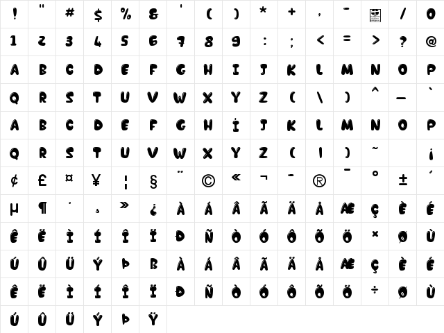 Chocolate Bar Demo Regular  glyph index
