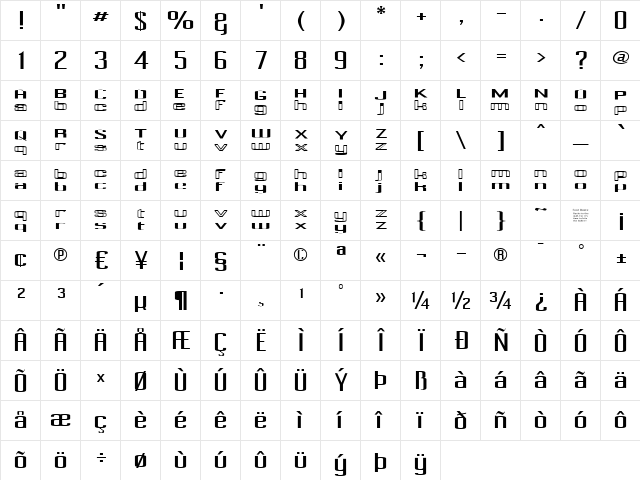 Pecot combined Regular  glyph index