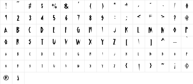 Schrill Regular  glyph index