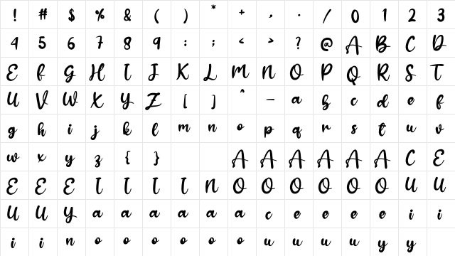 Bella Girl Regular  glyph index