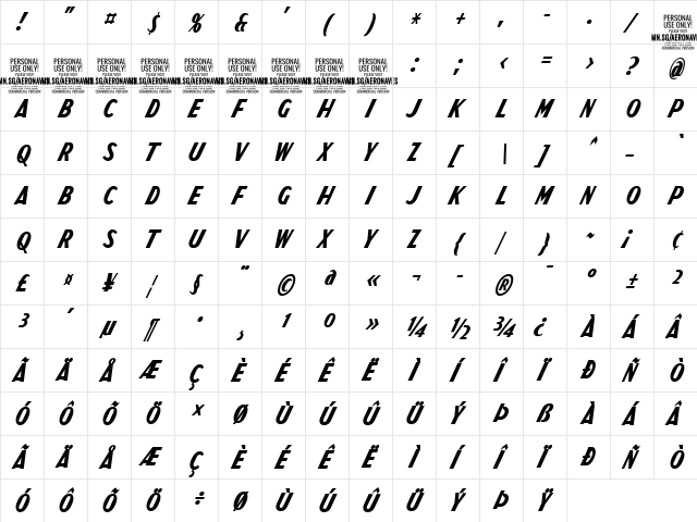 Aeronaves PERSONAL USE ONLY Regular  glyph index