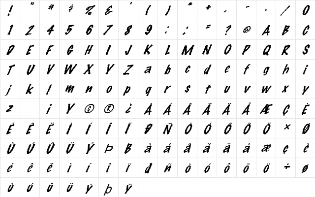 FZ HAND 14 WAVEY ITALIC Normal  glyph index