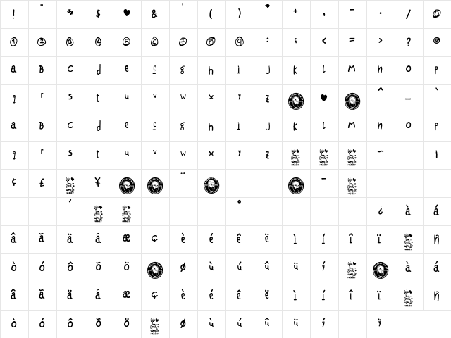 Laia the Great Blondie Regular  glyph index