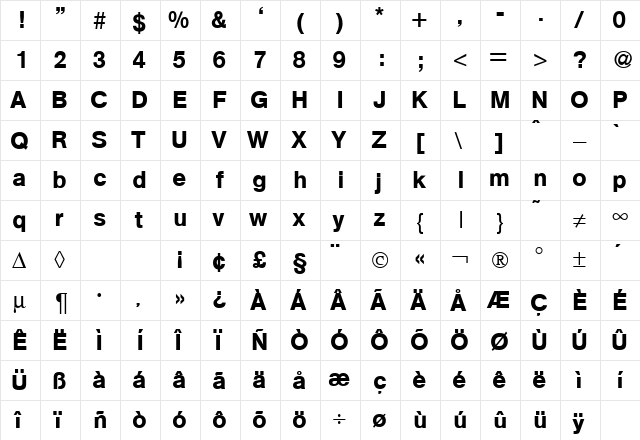AtkinsMedium Regular  glyph index