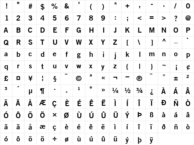 TradeGothicNo.2 Bold  glyph index