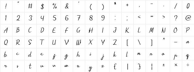 Myrtale Handwritten  glyph index