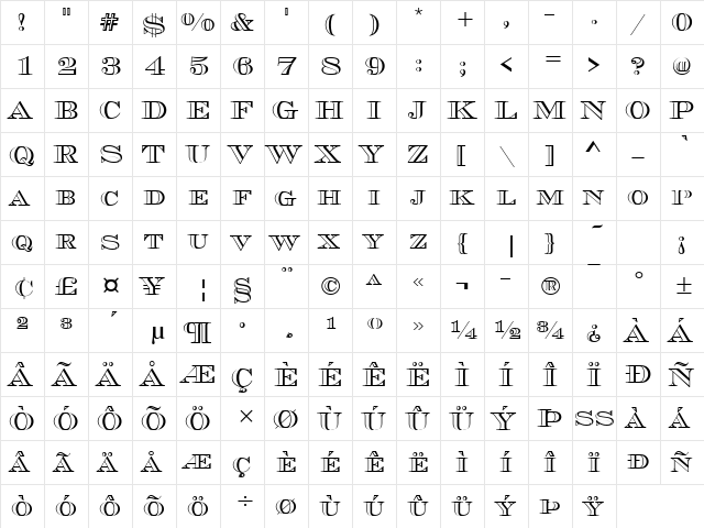 ChevalierOpeSCD Regular  glyph index