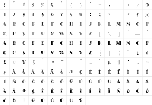 Hollywood Regular  glyph index