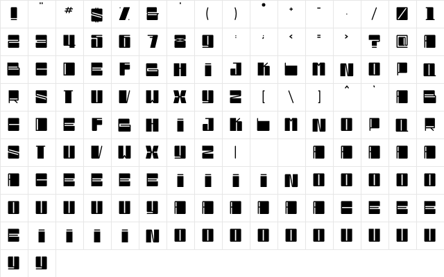 Bloxy Regular  glyph index