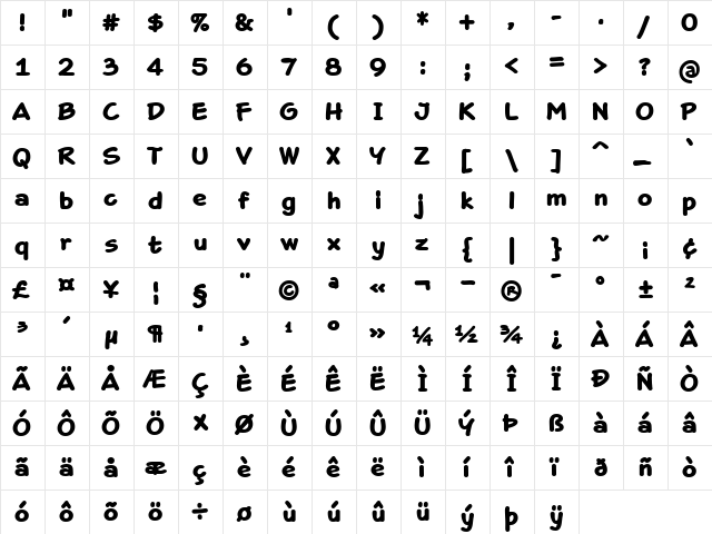 Draftsman  Casual 6B Regular  glyph index