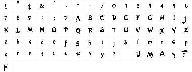 Artistix Regular  glyph index