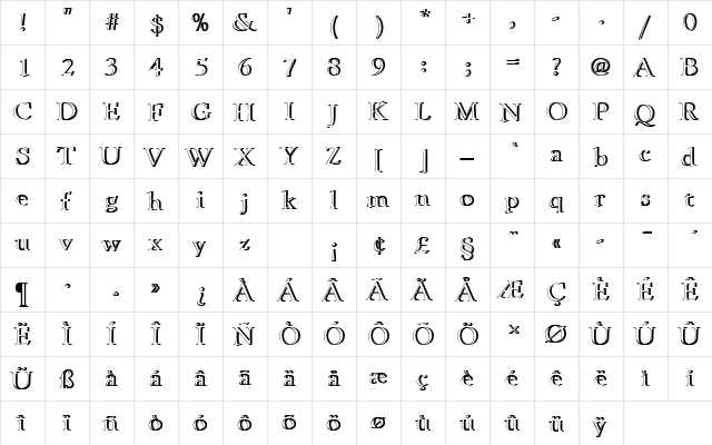 GoudyCatTRegRe1 Regular  glyph index