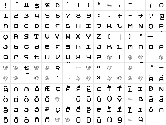 Moby regular  glyph index