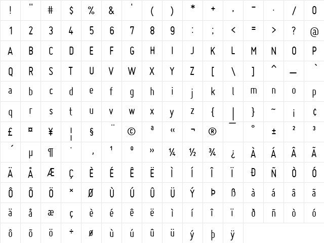 Miso Regular  glyph index