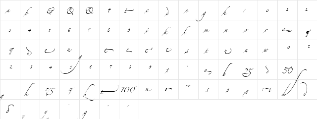 Zapfino Extra LT Alternate Regular  glyph index