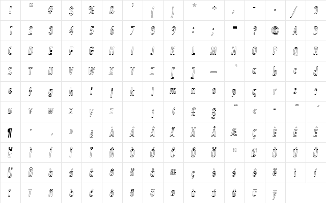 FuturaTMedConOblOu1 Regular  glyph index