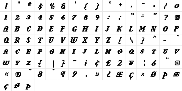 NarlyBold Bold  glyph index