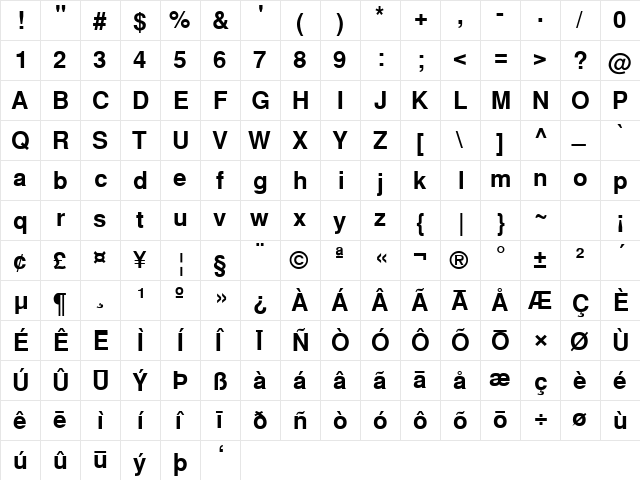 HI Keawe Bold  glyph index