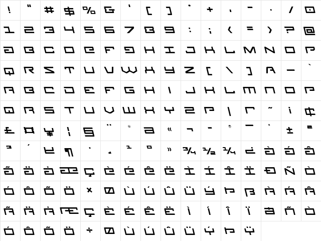 Legion Leftalic Italic  glyph index