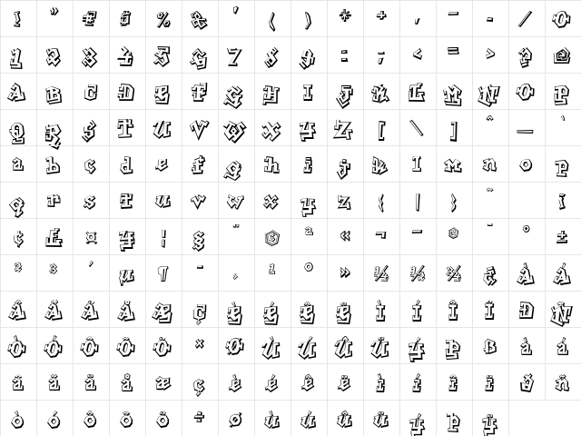 Graphitti Regular  glyph index