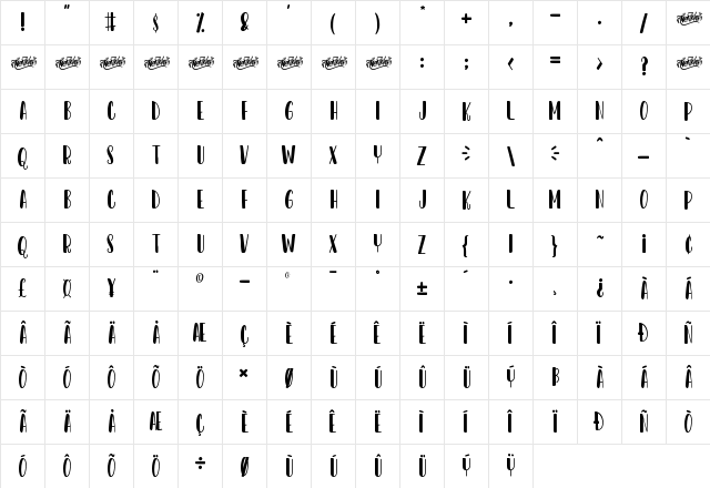 Dear Sunshine Regular  glyph index