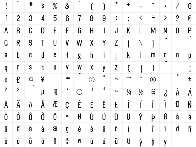 Myhota Bold  glyph index