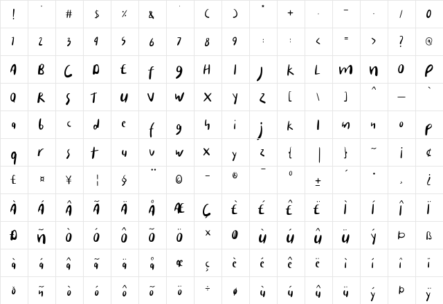 Carista Regular  glyph index