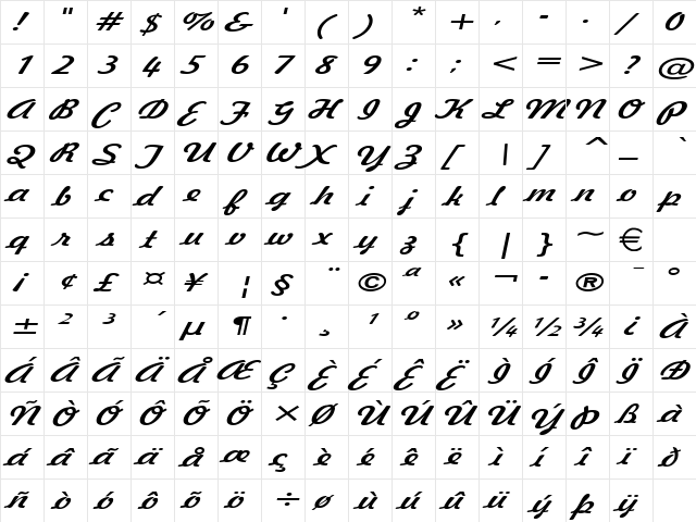 JotsExtended Italic  glyph index