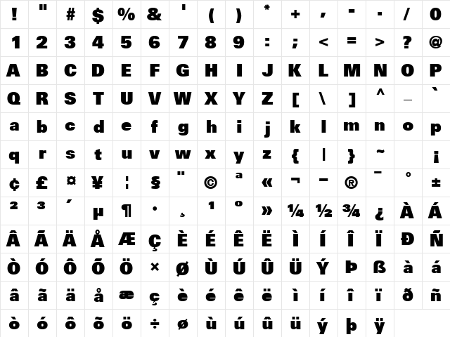 NovaUltraSSK Regular  glyph index