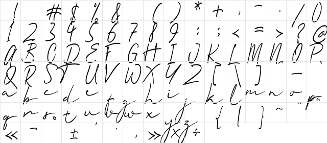 Quartila Regular  glyph index