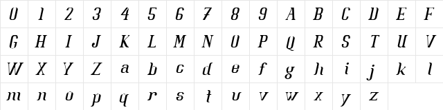 Batavia Glamore NORMAL ITALIC Italic  glyph index