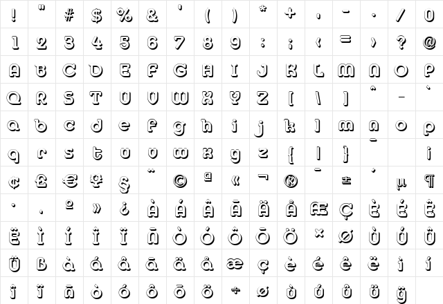 MexicoShadow Bold  glyph index