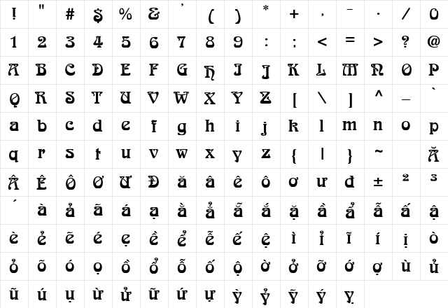 .VnArabia Regular  glyph index