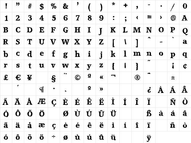 MichaelBeckerAntique-ExtraBold Regular  glyph index