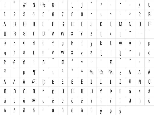 CaseStudyNoOne LT Regular  glyph index