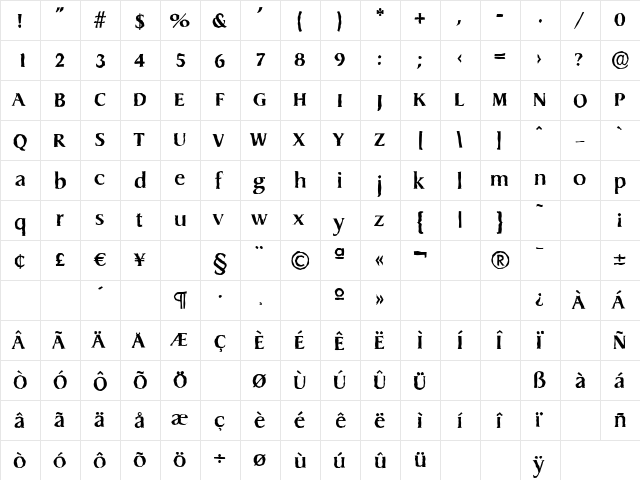 DragonAntique Bold  glyph index