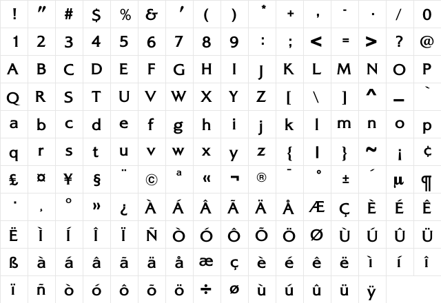 AlexonBold Regular  glyph index