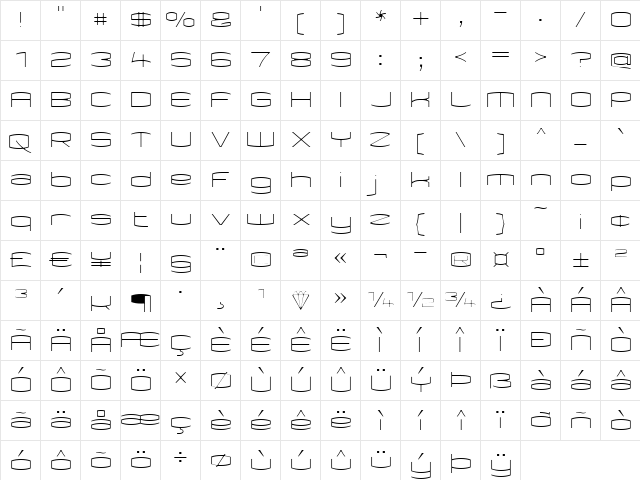 Kameleon Thin Regular  glyph index