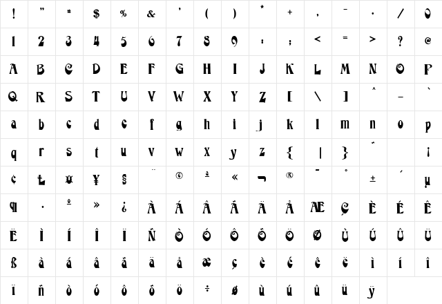 Castallainne Regular  glyph index